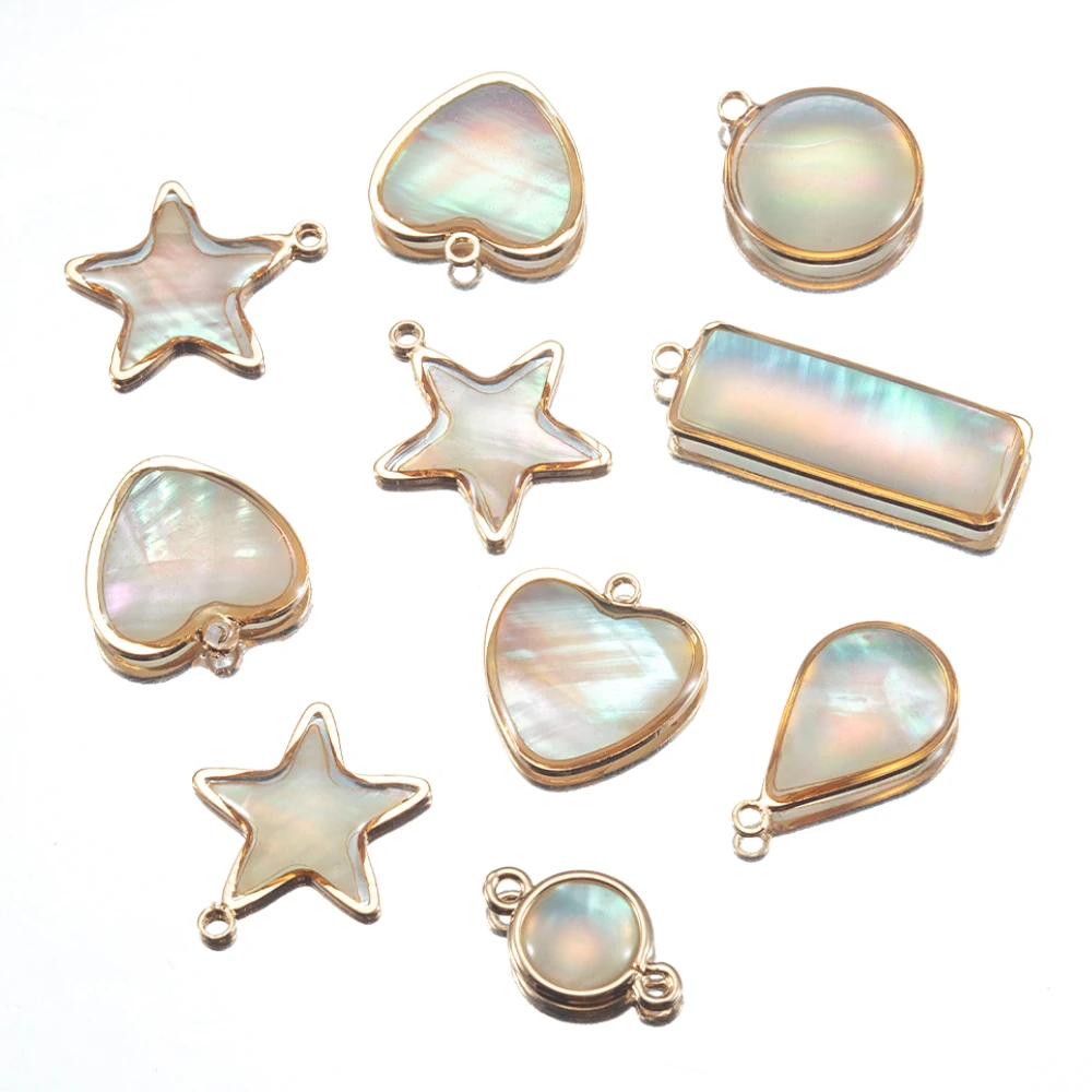 5pcs Shell Charms Round Love Heart Star TearDrop Copper Pendants for Necklace Earrings Accessories DIY Jewelry Making Supplies