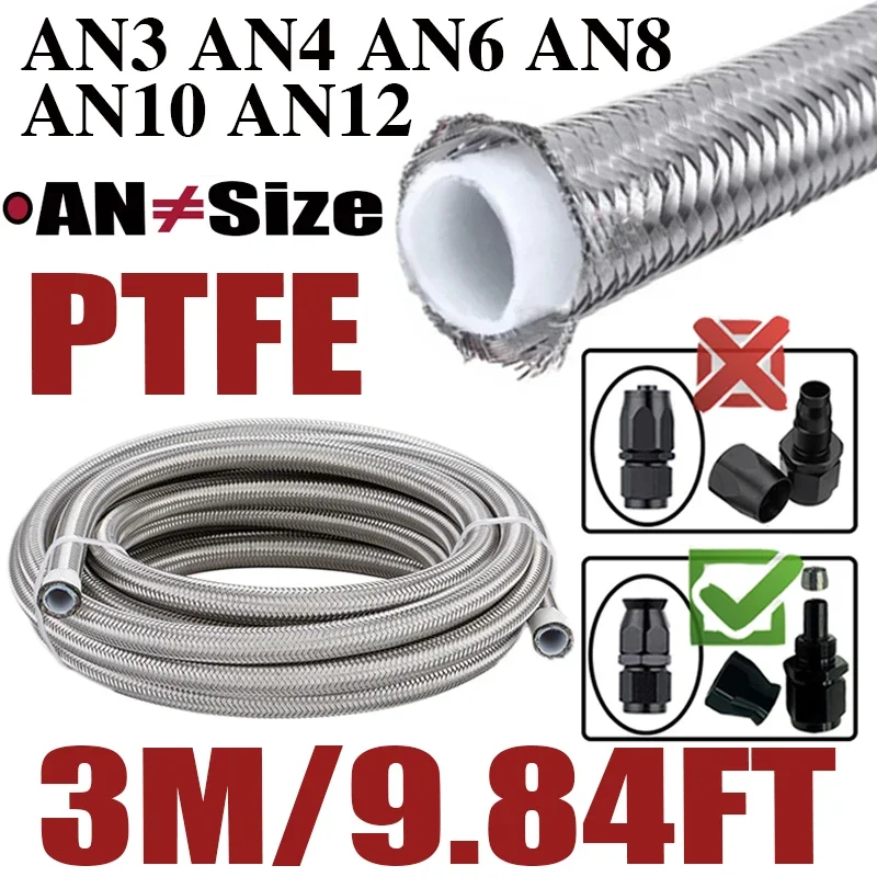 3M 9.8FT 3AN 4AN 6AN 8AN 10AN 12AN PTFE E85 Fuel Oil Line Cooler Pipe Stainless Steel Brake Hose Temperature Pressure Resistance