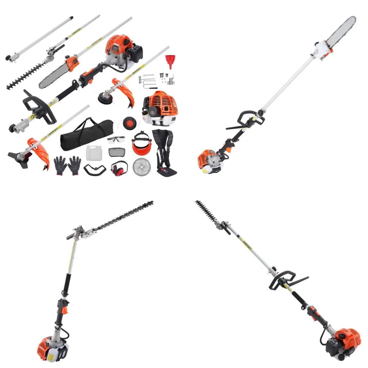 52CC 6-in-1 Multi-Functional Trimming Tools, Gas Hedge Trimmer, Weed Eater, String Trimmer, Brush Cutter, Edger, Pole Saw Chains