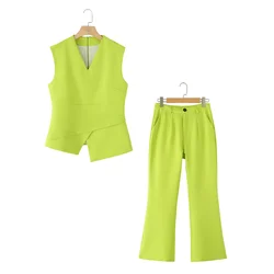 PB&ZA 2024 Summer New Women's Fashion and Elegance Slim Fit Commuting Versatile Solid Color V-neck Vest Straight Leg Pants Set