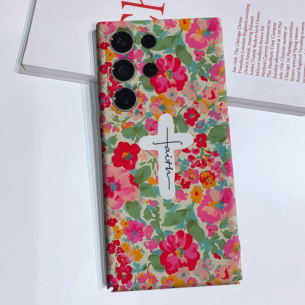 Faith Floral Phone Case for Samsung Galaxy S26 S25 S24 S23 Ultra Plus Luxury Double-layer anti-fall Back Cover