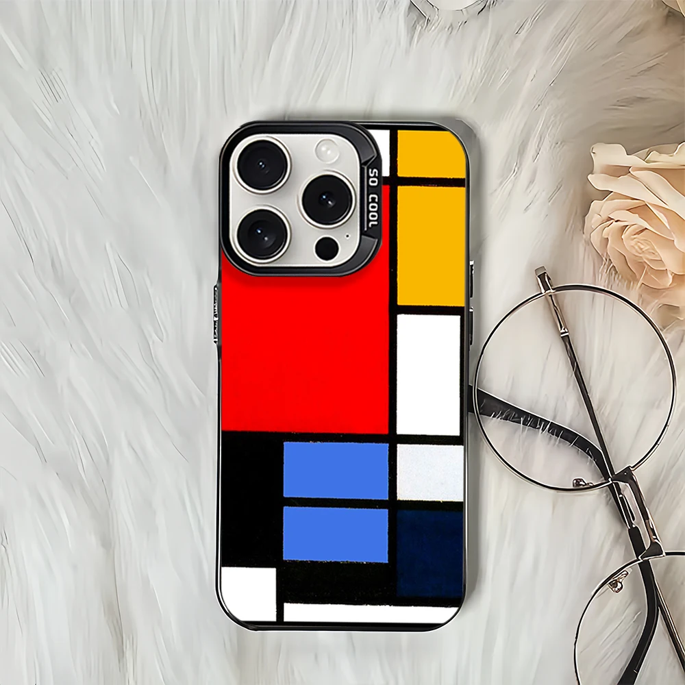 For iPhone Art P-Piet M-Mondrian 12 11 13 14 15 16 Max Pro Plus Mini Protective Cover IMD Phone Case