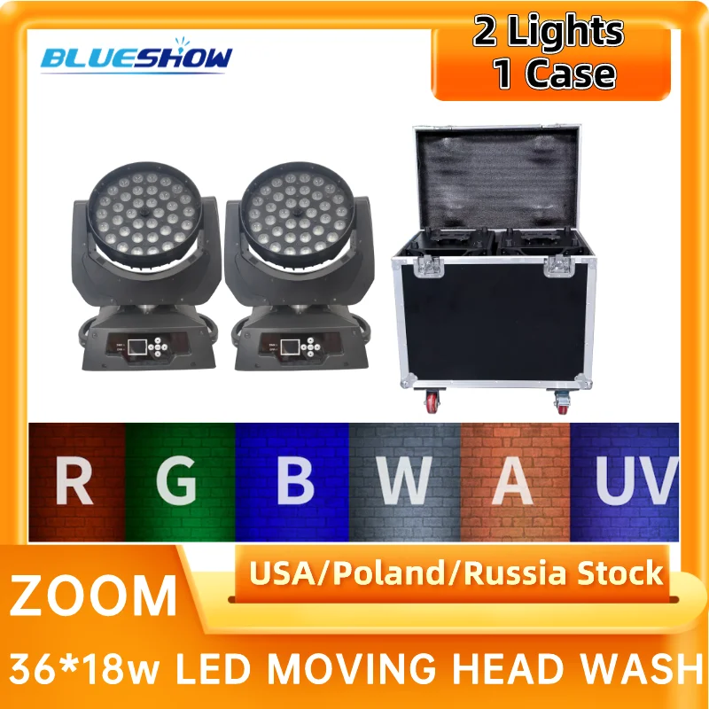 2pcs Led Zoom Wash 36x18w Rgbwauv 6in1 Moving Head Wash Light with Flycase Wash Zoom 36x18w Rgbwauv 6in1 Moving Head Wash Light