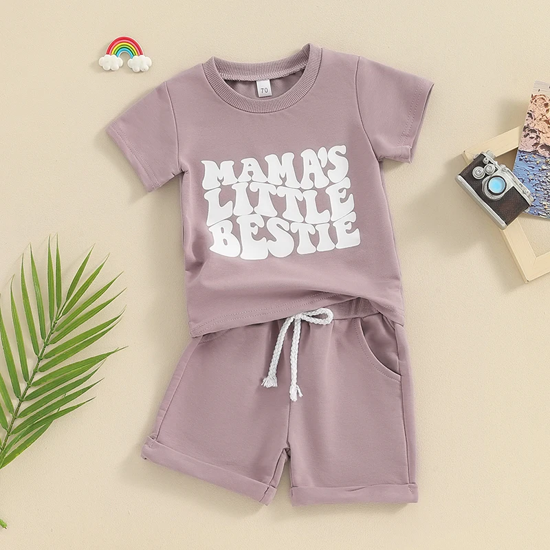 

Toddler Girl Summer Clothes Letter Print Short Sleeve Round Neck T-Shirt with Solid Color Shorts 2 Pcs Outfit