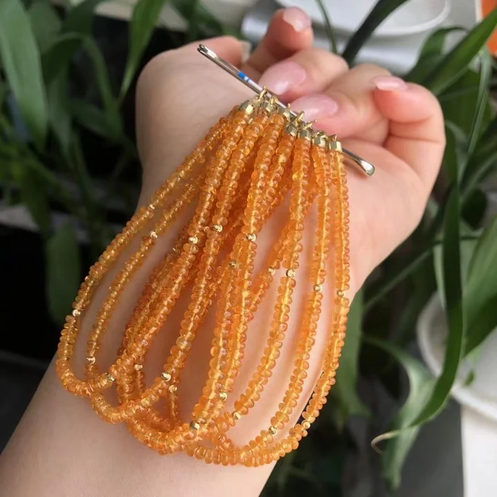 

18K Real Gold Natural Spessartine Fanta Stone Cats Eye Beaded String Strand Bracelet Simple Fine Jewelry For Women Dropshipping