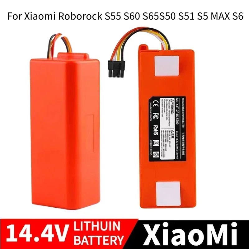 

14.4V BRR-2P4S-5200S Robotic Vacuum Cleaner Replacement Battery For Xiaomi Roborock S55 S60 S65 S50 S51 S5 1S 1ST MAX S6 Parts