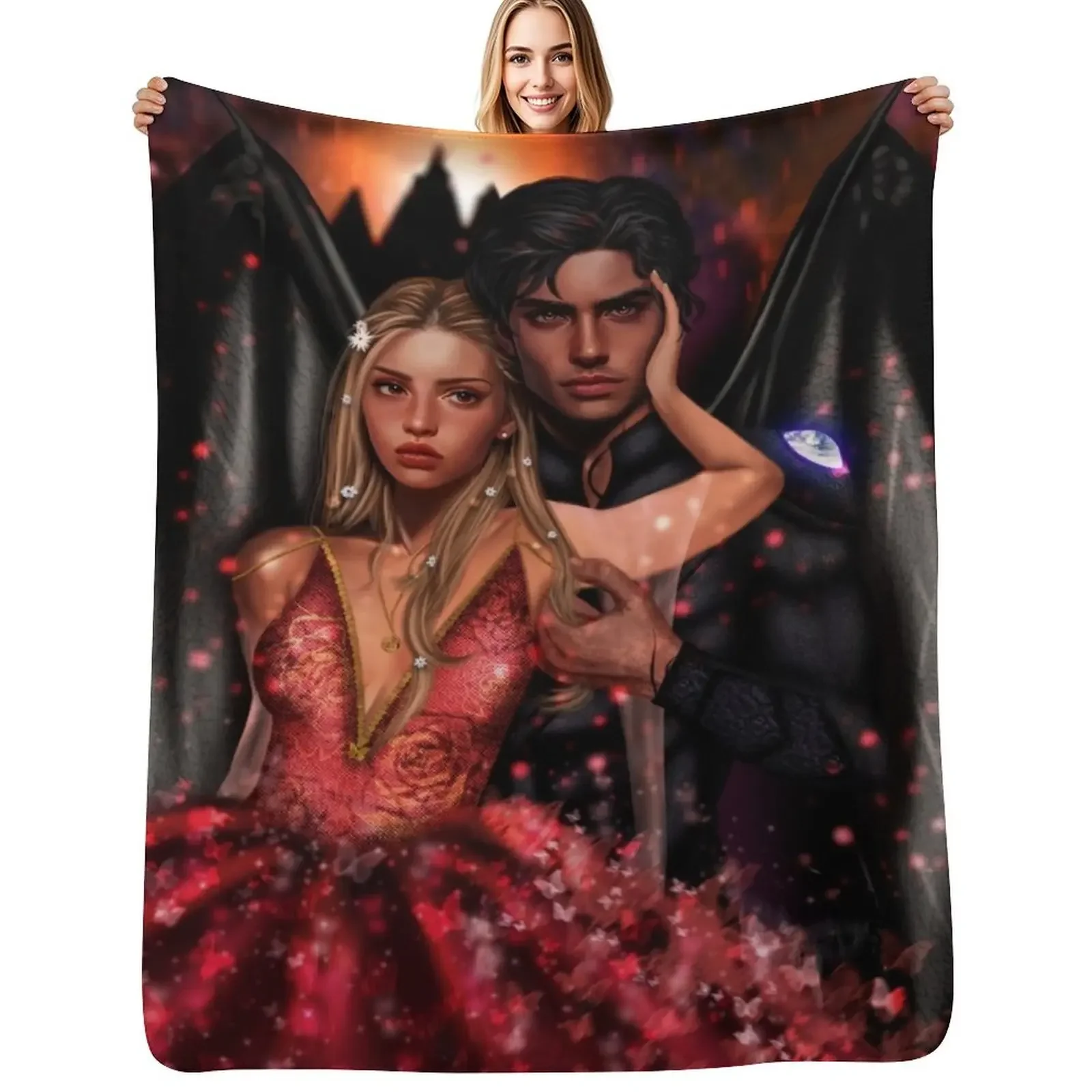 

Elain Archeron and Azriel The Shadowsinger from Acotar Throw Blanket Heavy sofa bed blankets and throws Blanket