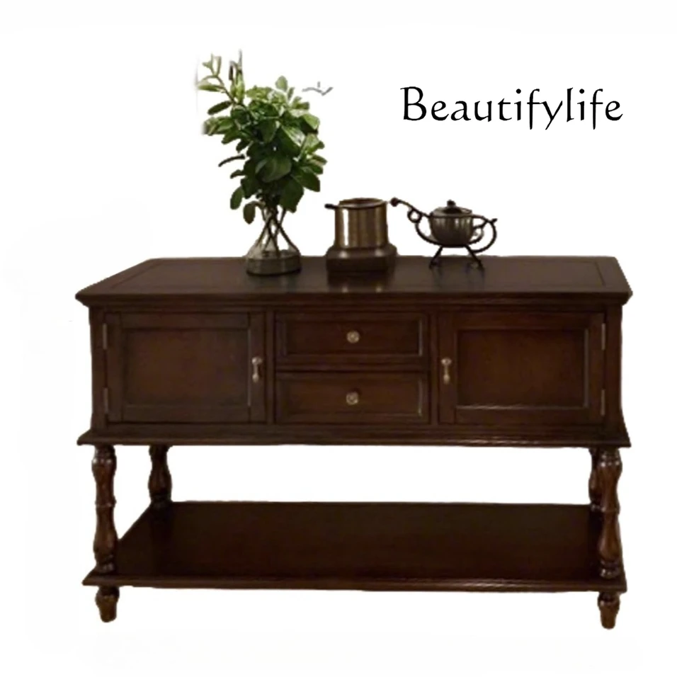 

American rural retro brown solid wood entrance entrance decorative cabinet storage display cabinet living room against the wall
