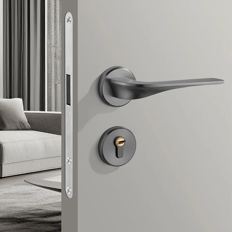 Pintu Kamar Tidur Modern Dalam Ruangan Pintu Keamanan Bisu Kunci Tanggam Terpisah Emas Perangkat Keras Pintu Kayu Rumah Tangga dengan Kunci