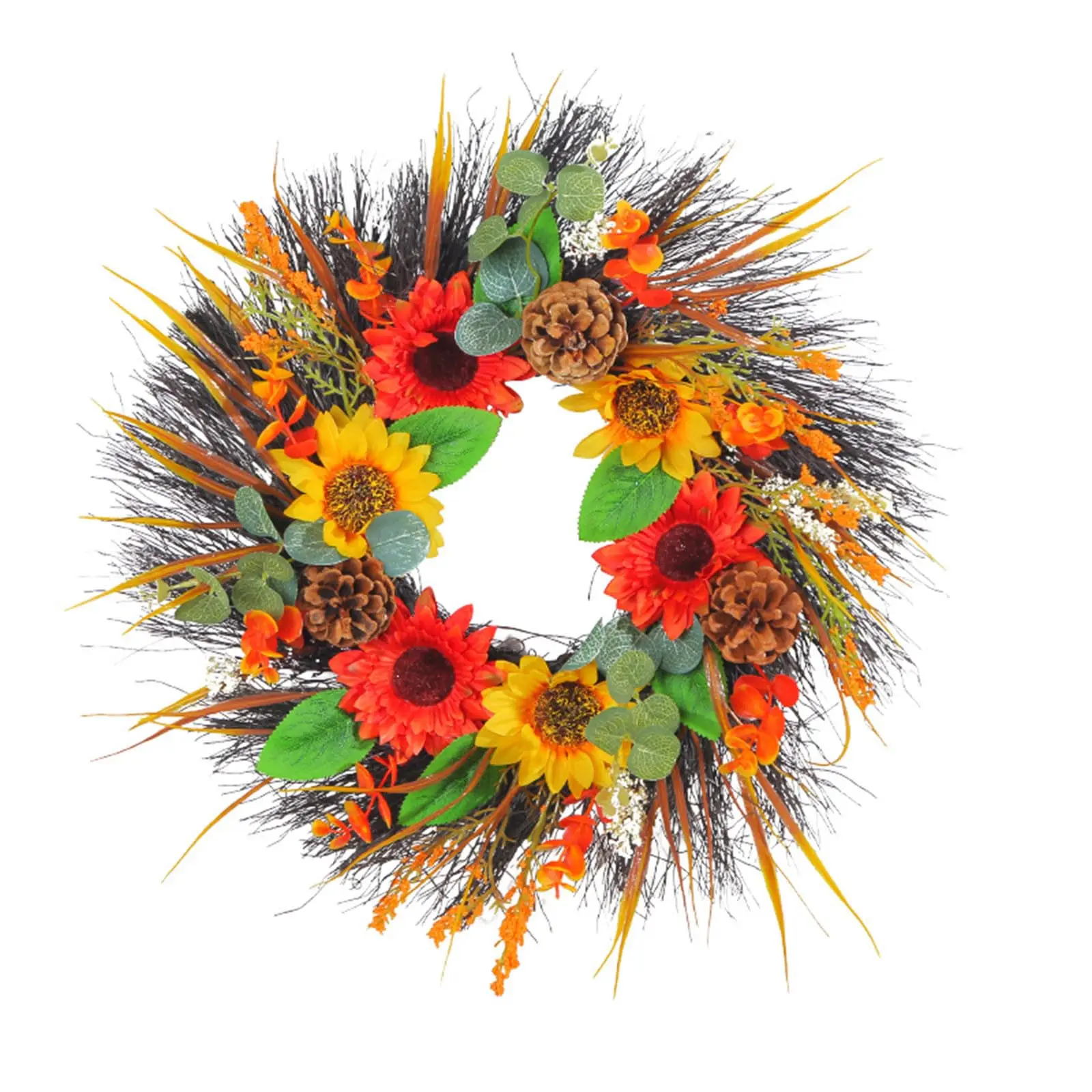 Decorative Wreath, Autumn Wreath Front Door with Wheat and Orange Berry HarvestFront Door Wreath with Berries Halloween Wreath