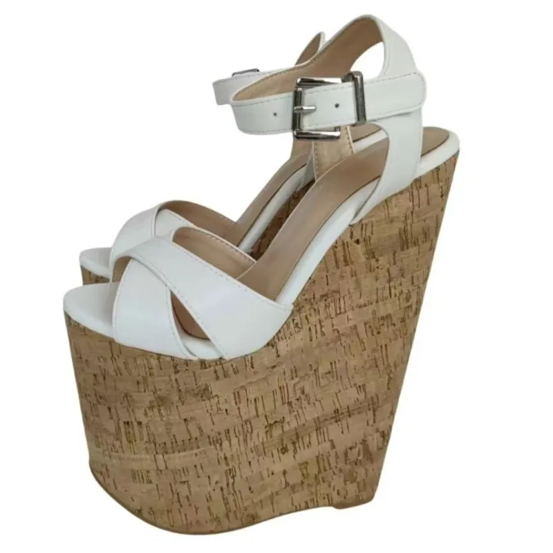 

SHOFOO shoes Fashionable women's high-heeled sandals. About 20cm heel height. White wedge sandals. Platform shoes. Summer shoes.