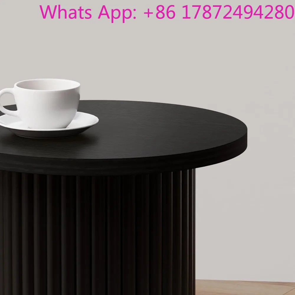 Modern Pedestal Drink Table Small Wooden Round End Table Accent with a Solid Oak Base and Wood