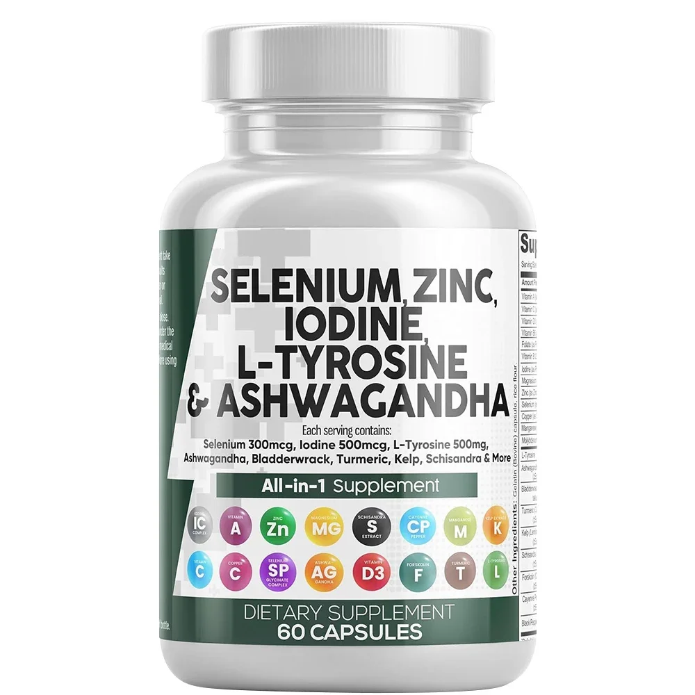 All-in-one Supplement Zinc Selenium Iodine L-Tyrosine Capsules Thyroid Health Supplement Support Selenium Zinc Supplement