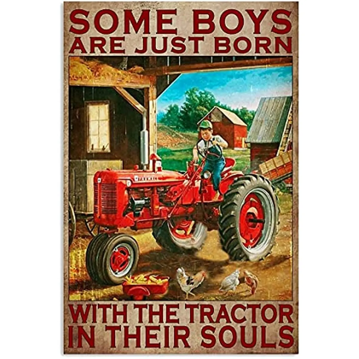 Rustic Retro Metal Tin Sign Farm Tractor Poster,Some Boys are Born with Tractors Metal Poster Plaques