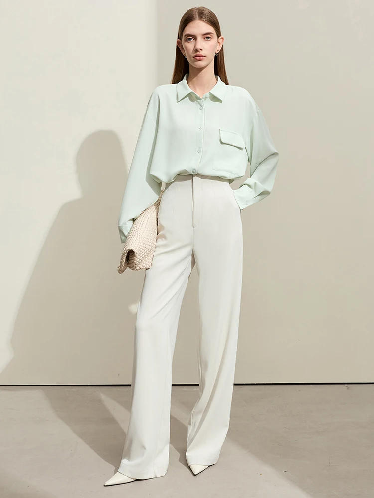 Amii Minimalism Women Shirt 2024 Spring New Lapel Drop Sleeves Chiffion Mid-length Lady Loose Trendy Shirts & Blouses 12421023