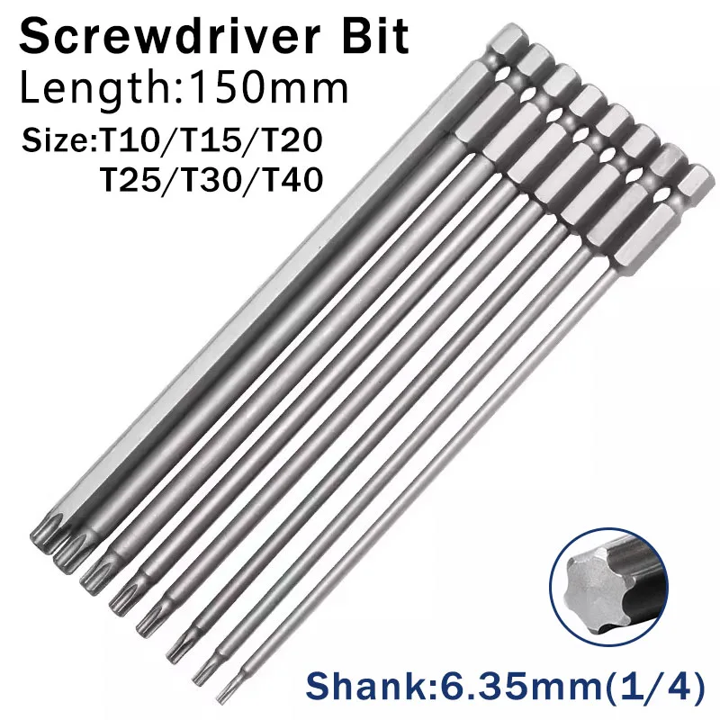 

6/10Pcs 150mm Long Magnetic Torx Screwdriver Bits Set Electric Screwdriver head T10,T15,T20,T25,T30,T35,T40