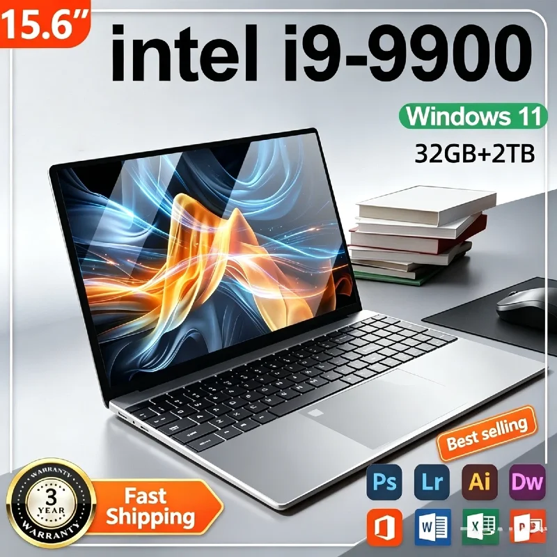 Nuevo Portátil 2026 de 15.6 Pulgadas, Intel Core i9 9900, 32GB+2TB, 1920*1080HD, Windows 11, Computadora para Juegos, Oficina, Ultradelgado