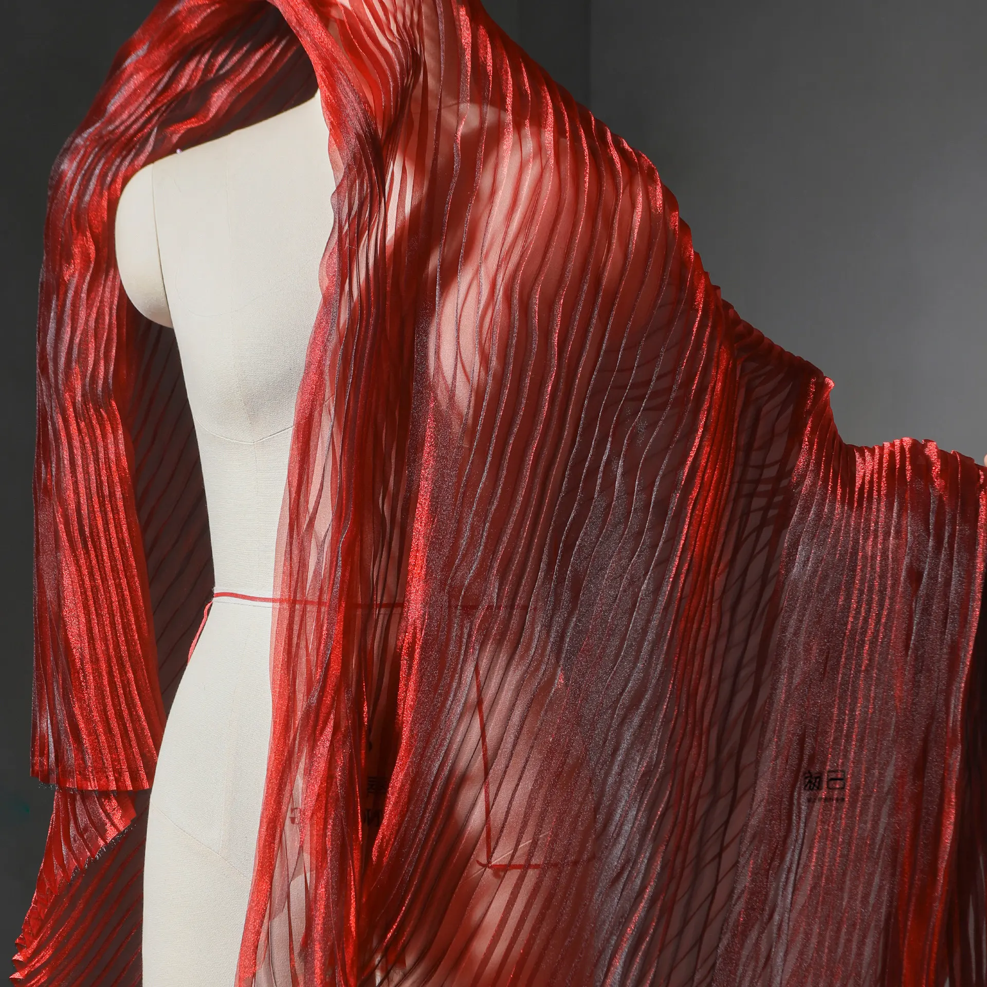 Dark Red Water Light Yarn Pleated Protective Wrap Creative Wedding Handmade Dress Decoration Designer Fabric