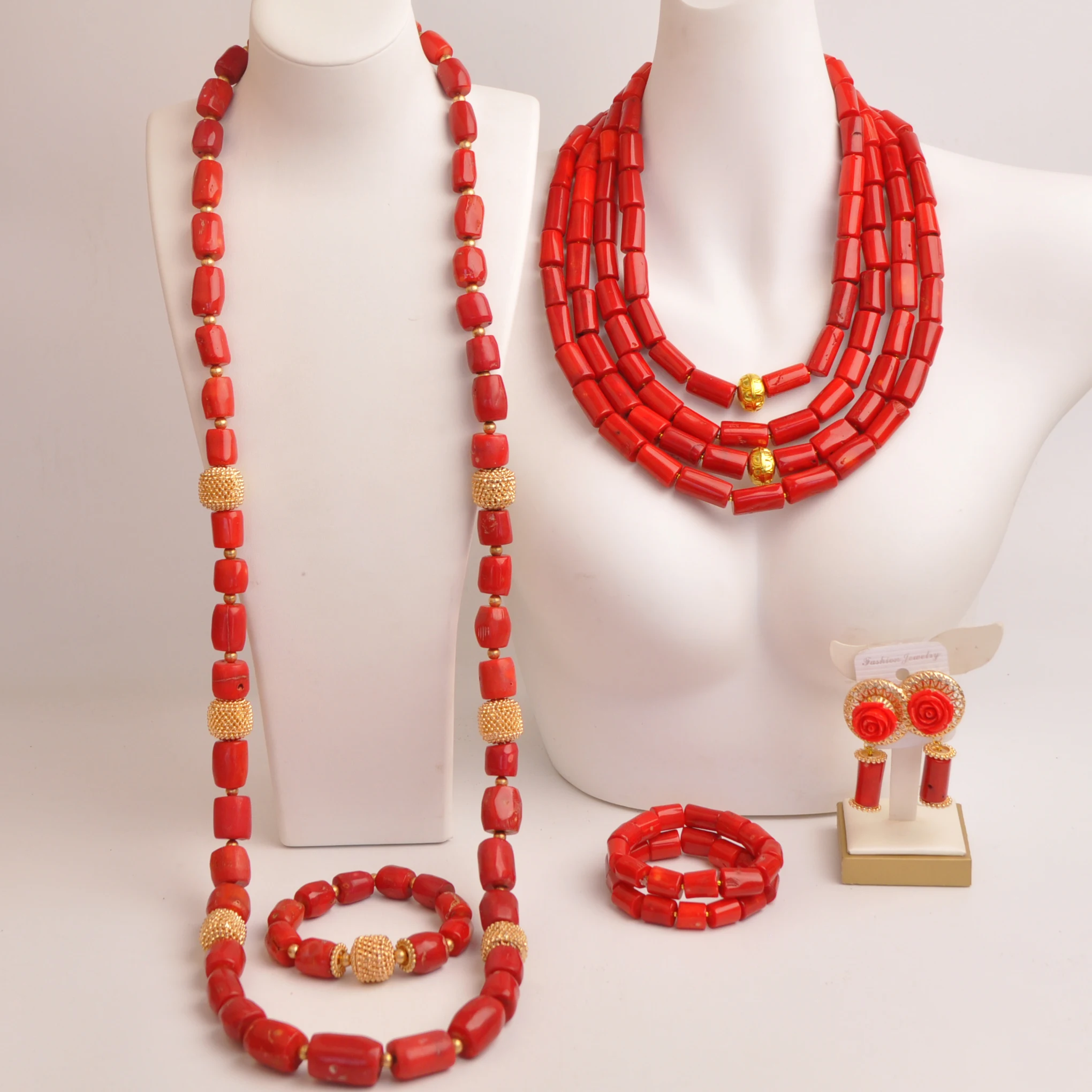 

Fashion Red African Wedding Coral Beads Jewelry Set for Couple