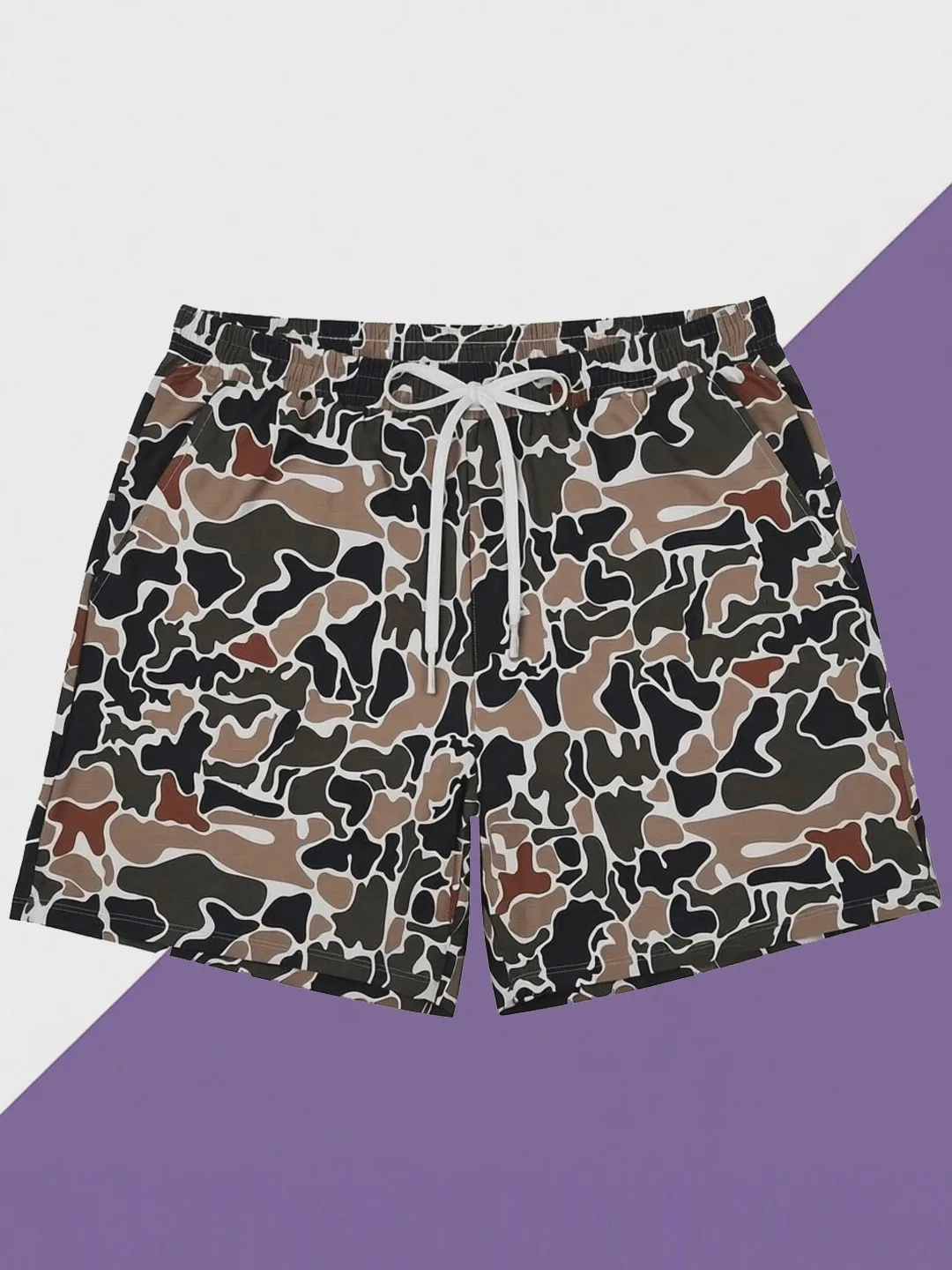Trendy Camo Print Shorts Unisex Casual Loose Fit Elastic Lightweight Breathable Everyday Wear Outdoor Walking Beach Holiday