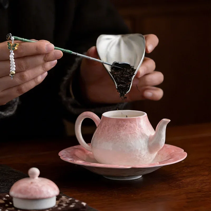 Pink Luxury Tea Set Gradient Powder Teapot Household High-looking Special Teapot Kung Fu Tea Set with Filter Ball Hole Gift Set