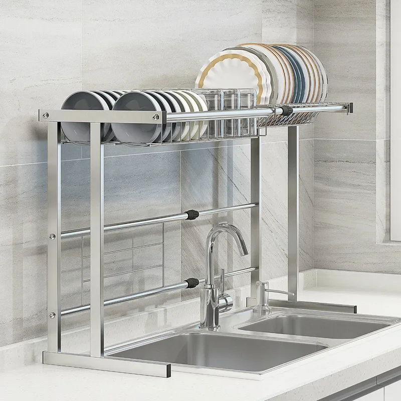 Prateleira da pia da cozinha telescópica bacia de drenagem rack prato tigela pauzinho cesta