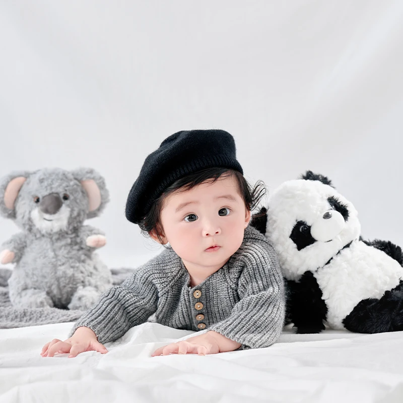 3-4M Baby Girl Tinta unita Manica lunga Abiti Invernali Vestiti appena nati 2 pezzi Set con berretto Cappello Calzini Puntelli per fotografia neonato