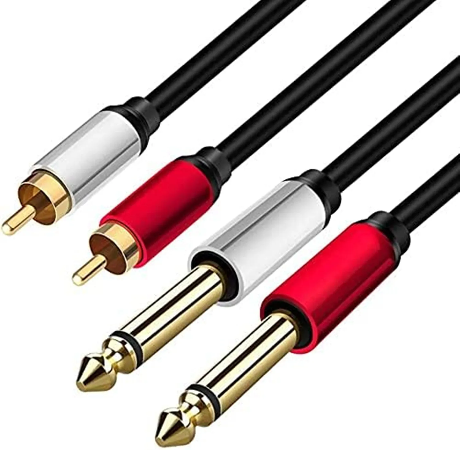 

2 x 6.35 mm to 2RCA Cable,Dual 1/4 inch TS Stereo Jack Male to 2 RCA Male Stereo Audio Cable Splitter Adapter (6ft/2m, Black)