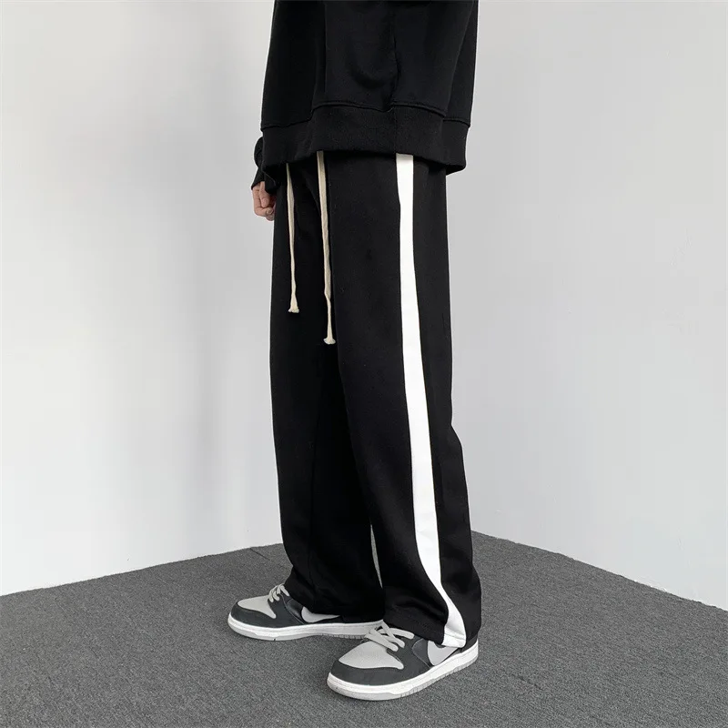 

Men's Color-blocked Striped Casual Pants, Korean-style Trendy Straight Pants for Teenagers, Loose Wide-leg Pants, Fashionable