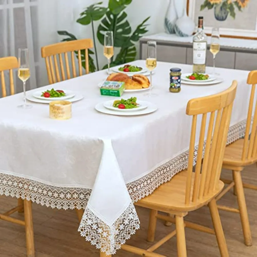 

White Lace Premium Rectangle Farmhouse Tablecloth Waterproof Oil-Proof Spill-Proof Anti-Shrink Soft Wrinkle-Resistant Decorativ