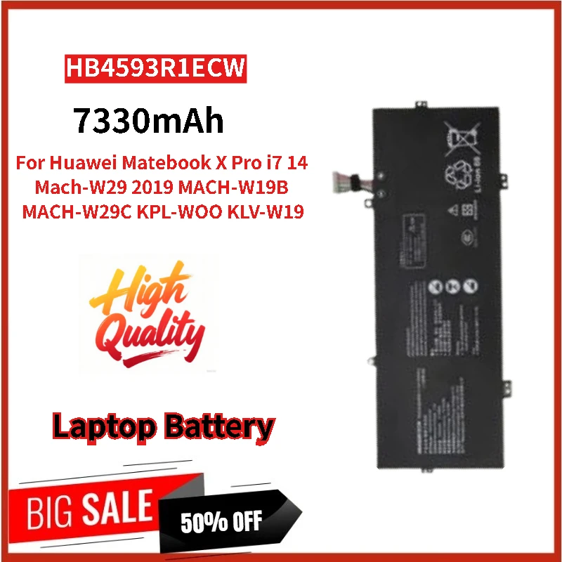100% New HB4593R1ECW Laptop Battery 7.64V 7330mAh for Huawei Matebook X Pro i7 14 Mach-W29 2019 MACH-W19B W29C KLV-W19 KPL-W00