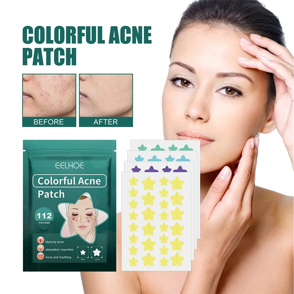 112pcs Star Acne Patch Cura del viso Riparazione Brufolo Macchie di acne Brufolo Segni Copertura invisibile Acne Brufolo Riparazione Patch Cura della pelle del viso