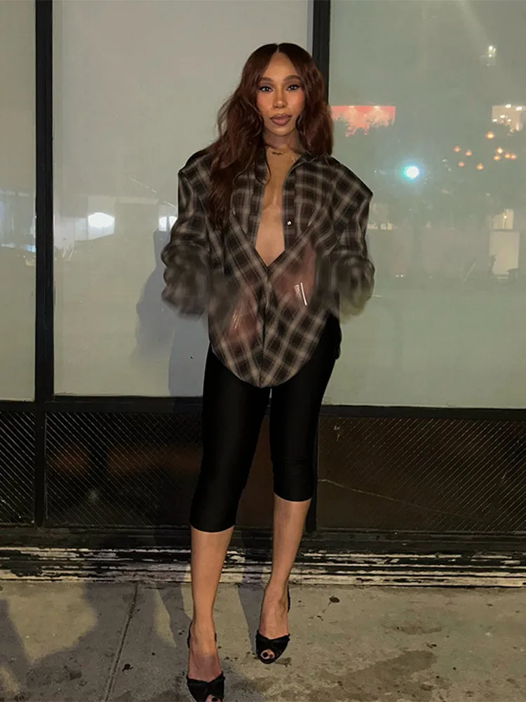 

2026 Сексуальная клетчатая рубашка с длинными рукавами, дизайнерские лестные стильные повседневные женские осенние топы, модная модная женская уличная одежда