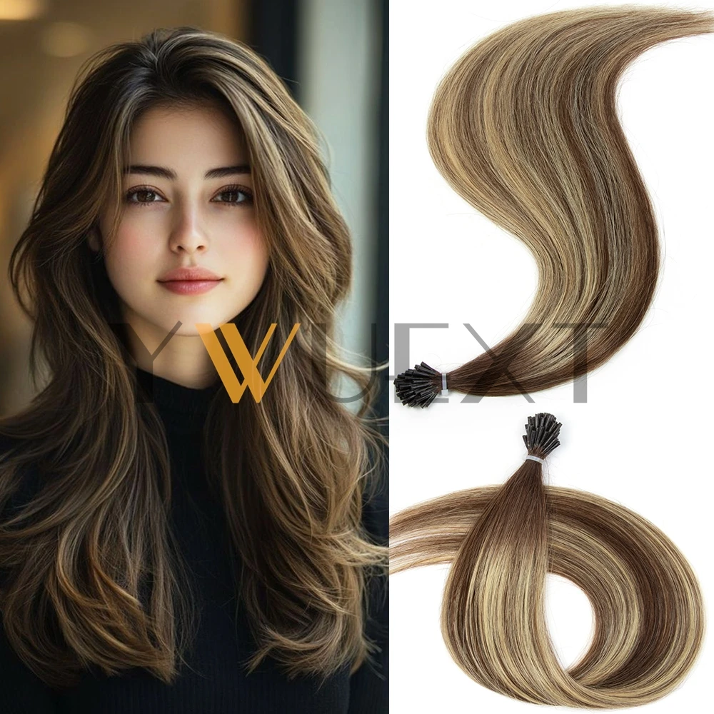 

YWUEXT I Tip Hair Extensions Natural Real Human Fusion Hair Extensions 16'' 20'' Thin Keratin Hair No Rings for Women 30g/pack