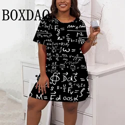 Figure Mathematical Formula Dresses For Women Plus Size Clothes Summer Fashion Short Sleeve Loose Streetwear Casual Short Dress