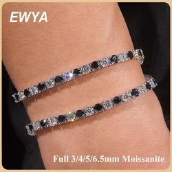 EWYA GRA Certified Real 3/4/5/6.5MM Black White Full Moissanite Tennis Bracelet for Men Women Original 925 Silver Link Bracelets
