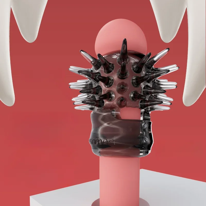 Hedgehog Cock Ring for Male Ejaculation Control with Ram Eye Loop, Penis Cage with Fang-like Particles for Erotic Stimulation