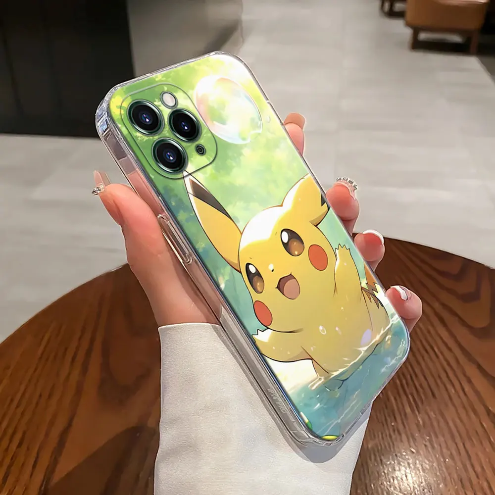 حافظة شفافة لطيفة من بيكاتشو كارتونية بوكيمون لهاتف أبل آيفون 17 16 15 14 13 12 11 Pro Max 16 Plus 16E 17Air 17Pro
