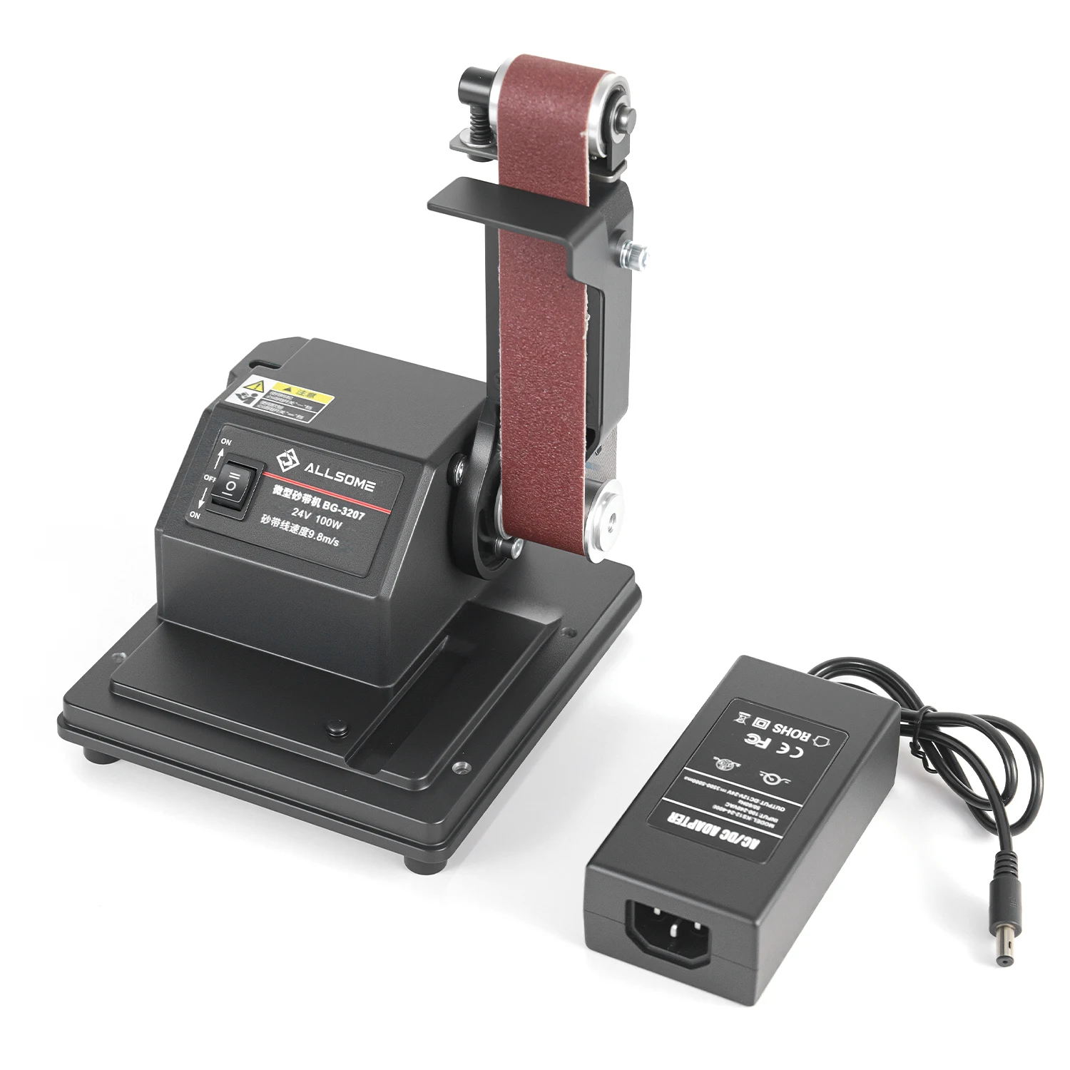 Allsome 100W Electric Sander,Mini Belt Sander with 10pcs 381*30mm Sanding Belts Compatible with Makita 18V battery &AC 110V-240V