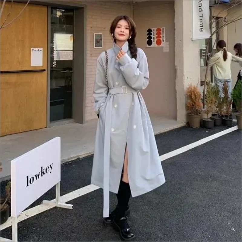 

Chic Streetwear Trench Coat Mid Length for Women Fashion Korean Loose Windbreaker Double Breasted Long Sleeve Outwear