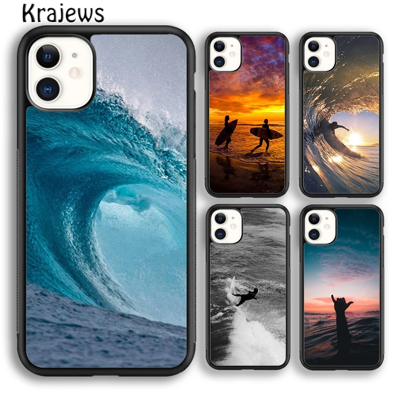 Krajews Surfing Sea Beach Surfboard Wave Phone Case For iPhone 15 16 SE2020 14 6 7 8 plus 11 12 13 pro max coque Shell Fundas