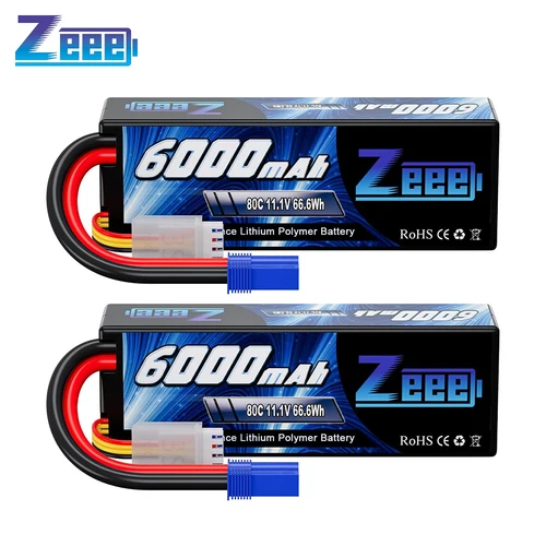 Zeee-Lipo 3sバッテリー,11.1v,80c,6000mah,車,趣味,バギー,トラック,ボート,fpvドローン用のec5プラグ付きハードケース,1個,2個
