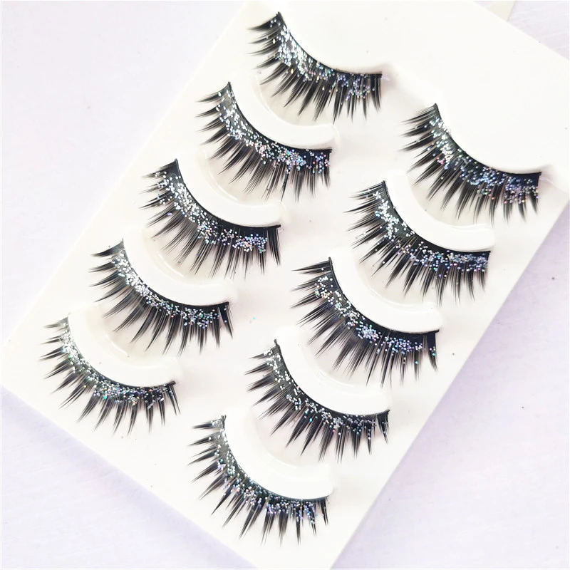 5Pair False Eyelashes Glitter Thick 3D Crossing Natural Long Fashion Lashes Makeup Tools