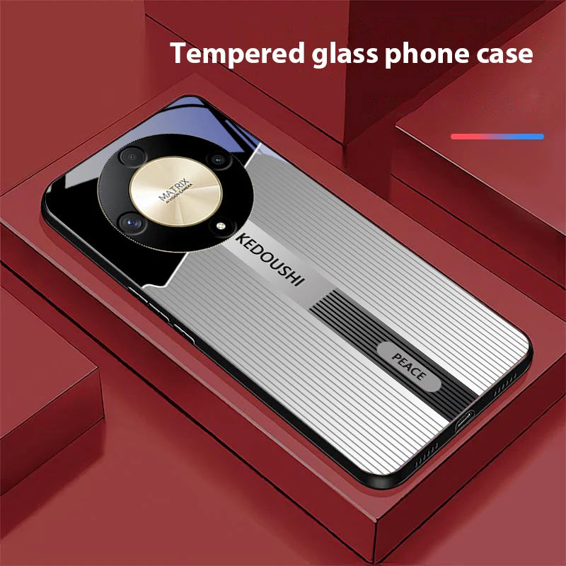 ストライプグラデーショングレー Honor 50 70 30 90 200 X5 X5b Plus X6 X8 4G 9 X9c Smart 30 Max Magic 4 5 Pro 7 Lite ガラス製スマホケース