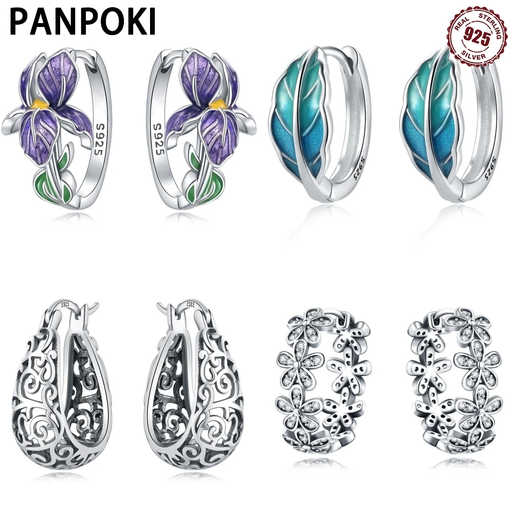 

925 Sterling Silver Beautiful Purple Flowers Earrings Jewelry Versatile Hoop Earrings For Women Jewelry Birthday Party Gifts