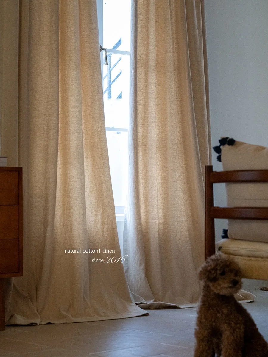 Natural Linen Curtains 400GSM for Living Room, 75% Blackout Heavy Duty Farmhouse Drapes, Raw Hemp Woven Textured Privacy Curtain