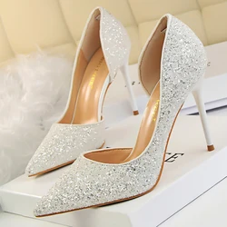 BIGTREE Shoes Champagne Women Pumps Sequin Wedding Shoes Stiletto High Heels Women Shoes Luxury Party Shoes Pumps Plus Size 43