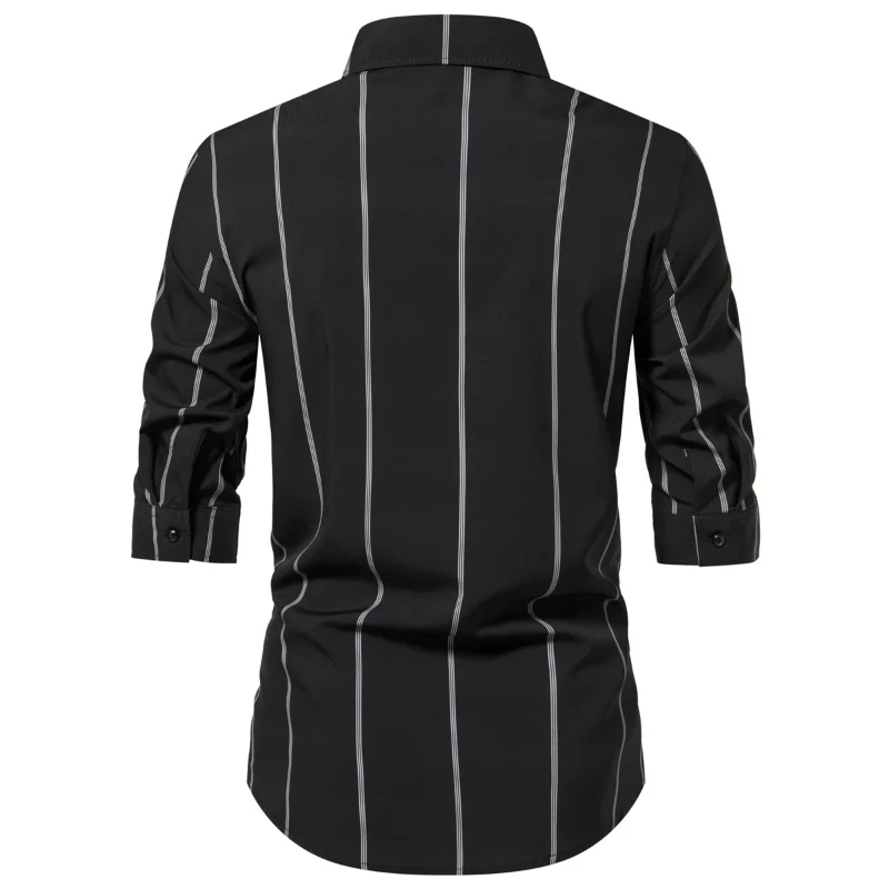 2023 Camisa de Alta Qualidade dos homens novos Casual Solto Respirável Seda Suave Stripe Design Camisas Completas de manga comprida Turn-down Collar