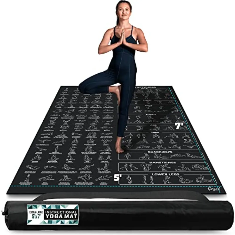 

Extra-Large Instructional Yoga Mat with Poses Printed On It - 3X Bigger and 2X Wider than Regular Workout Mats - 150 Illustrate