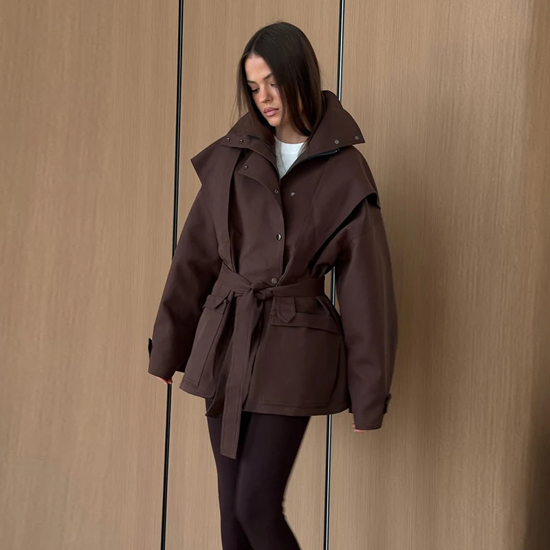 Damen-Windbreaker mit Revers und Schnürung, einreihiger Trenchcoat für Frühling und Herbst, langärmelige, schmale Jacke, neue Oberbekleidung – Detail 13